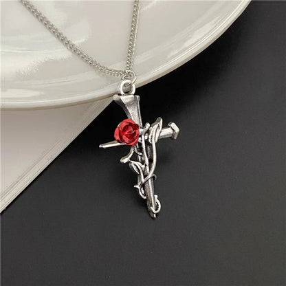 Punk Gothic Big Cross Pendant Necklace – Irregular Clavicle Chain Aesthetic Jewelry for Women & Men