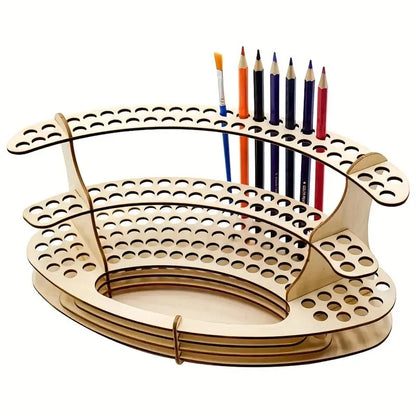 Wooden Paint Brush Holder Stand: Desk Organizer with Holes for Watercolor Brush Tray Rack - Perfect for Pencils and Paint Brushes