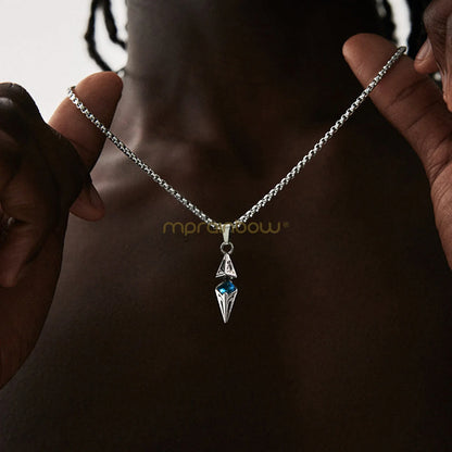 Stylish Blue Stone Necklace – Geometric Stainless Steel Pendant for Men & Women, Perfect Valentine's & Birthday Gift
