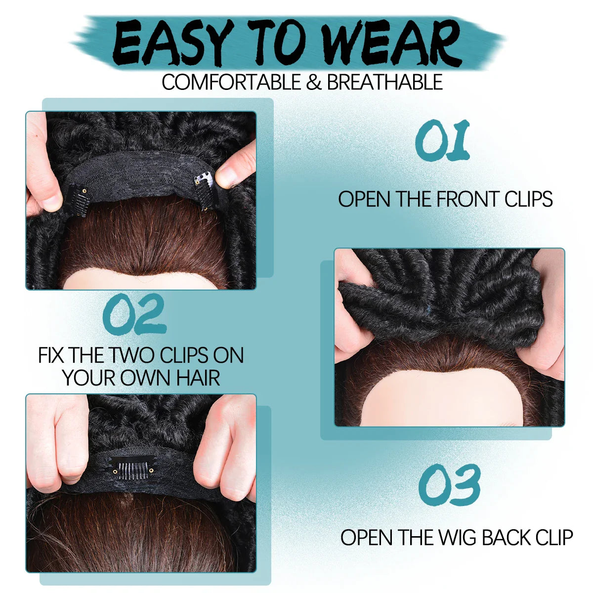 Short Crochet Synthetic Wig with Clips – Afro Braided Half Dreadlock Hair Extensions for Men & Women
