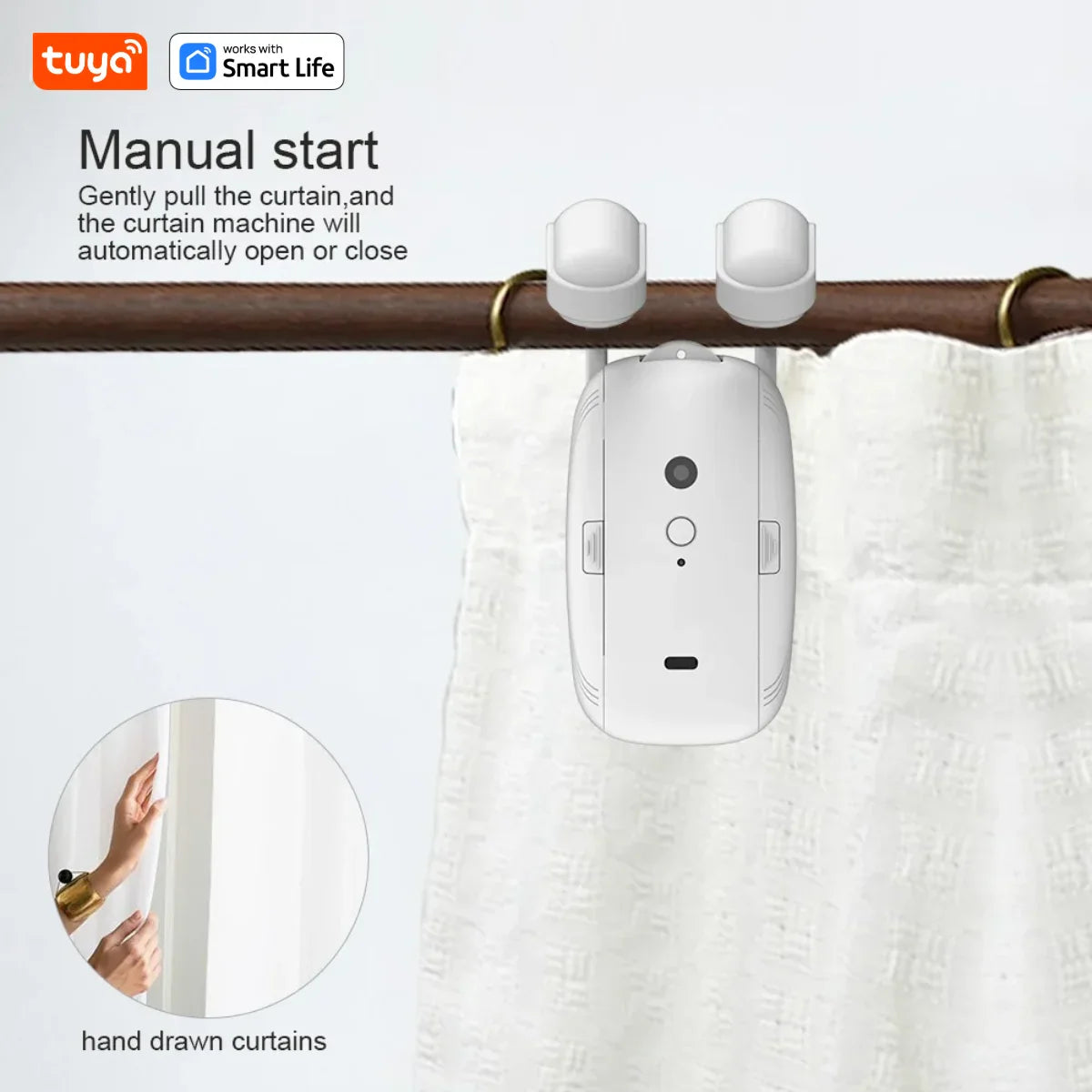 Tuya Smart Curtain Robot – Roman Rod Track with APP Control, Single/Double, Compatible with Tuya Gateway for Remote Control