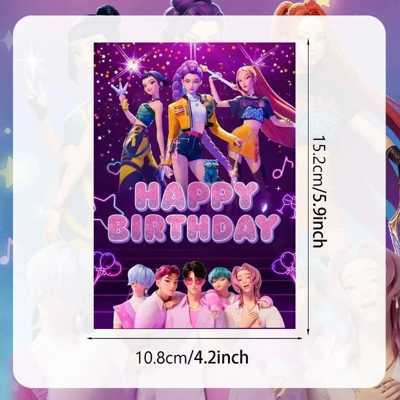 12PCS KPop Demon Hunters Birthday Party Invitation Cards – Anime Single-Page Greeting Cards