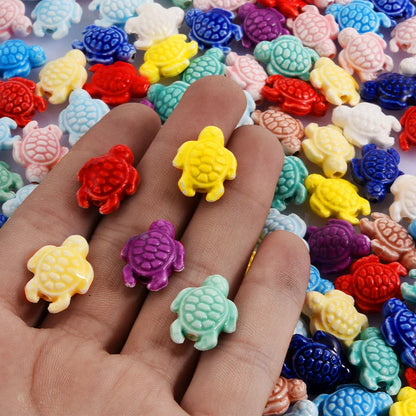 10/20/30PCS Colorful Ceramic Animal Beads – 2mm Hole Clownfish, Turtle, Star & Conch Shell for DIY Jewelry, Bracelets & Crafts