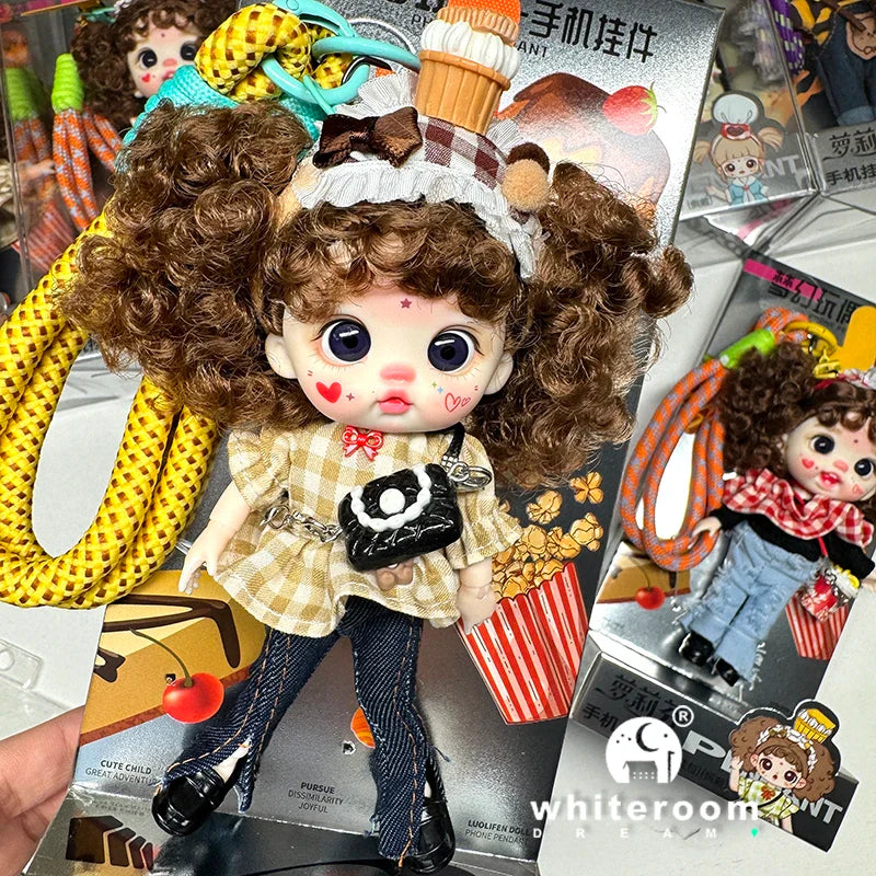 Mini Labbu Pocket Doll – Jointed Blythe-Style Boy & Girl Doll for Girls, Rainbow Ball Mobile Phone Decoration