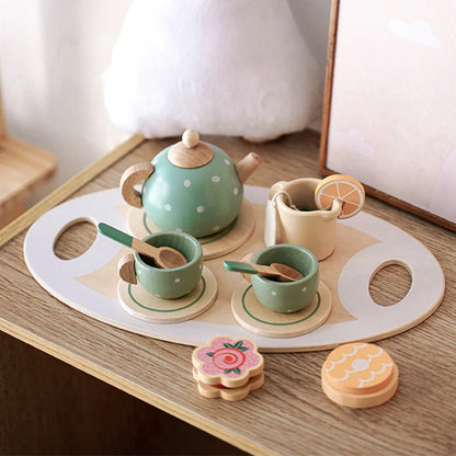 Wooden Afternoon Tea Set Toy - Pretend Play Food, Learning Role Play Game, Early Educational Toys for Toddlers, Girls, Boys, Perfect Kids Gift