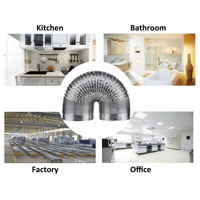 Scalable Aluminum Foil Ventilation Duct Hose – 80/100/120/150/200mm Exhaust Pipe for Kitchen, Bathroom & Fan Outlets