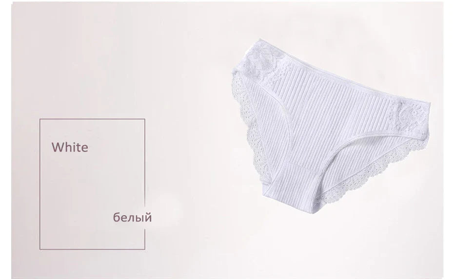 Floral Lace Cotton Women’s Panties - Comfortable Briefs, Solid Color Underwear, 3PCS/Set, Sizes M-XXL