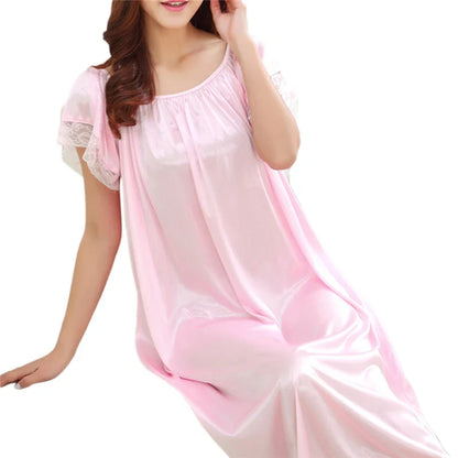 Women’s Lace Patchwork Nightgown – Long Sleepwear Dress for Casual Homewear