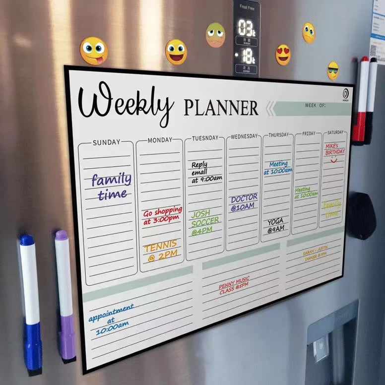 Magnetic Monthly & Weekly Planner — Dry Erase Whiteboard for Fridge, Blackboard, Message Board & Menu Organizer
