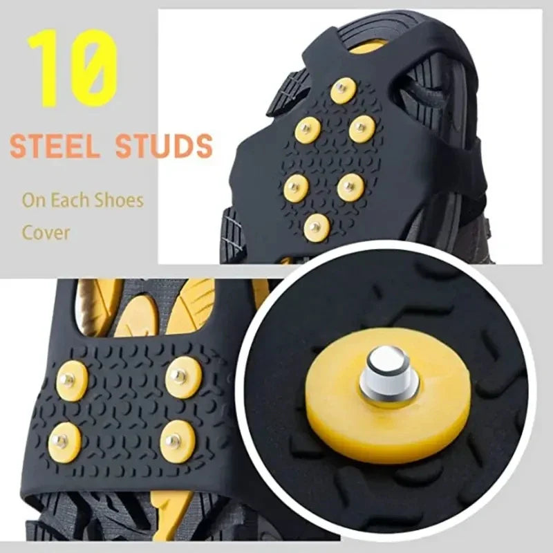 10 Steel Studs Crampons – Anti-Slip Rubber Traction Cleats for Ice and Snow, Perfect for Hiking, Walking, Climbing, and Jogging