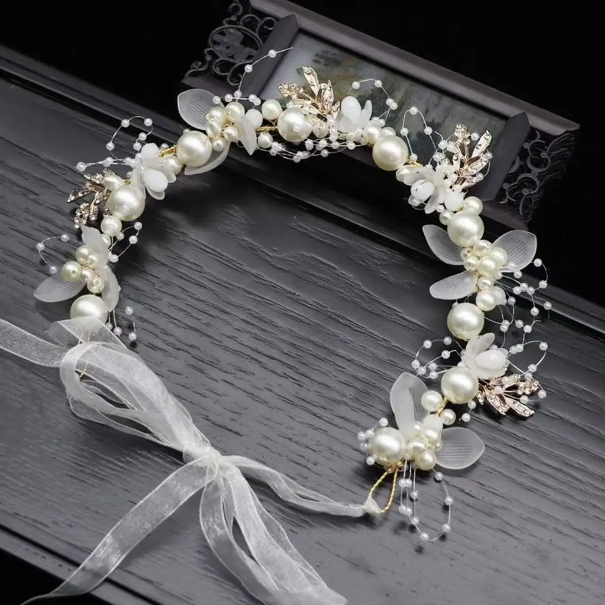 Bridal Crystal Pearl Tiara - Floral Wedding Crown Headband Hair Jewelry