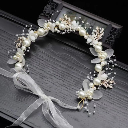 Bridal Crystal Pearl Tiara - Floral Wedding Crown Headband Hair Jewelry