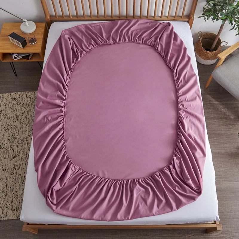 Cotton Fitted Sheet - Non Slip Elastic Band Mattress Cover for Single, Double, King & Queen Beds