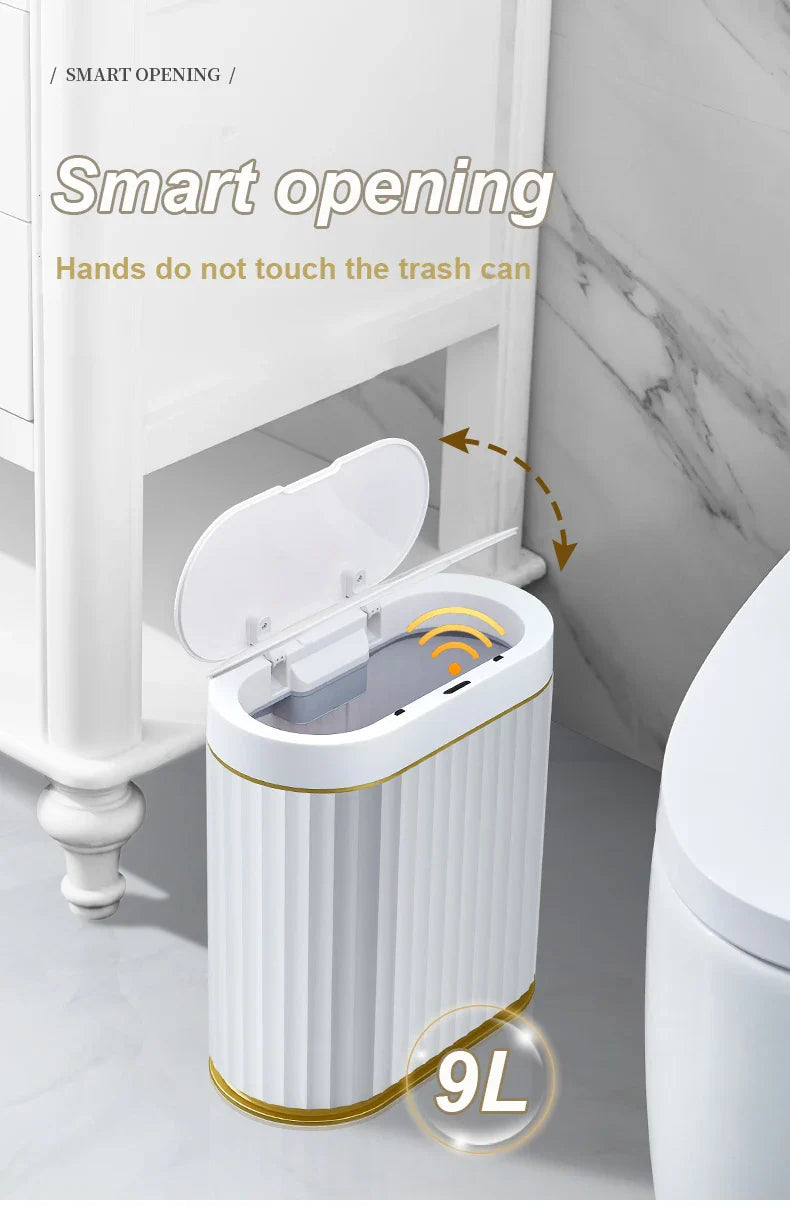 7/9L Automatic Sensor Trash Can – Smart Induction Garbage Bin with Roman Striped Design for Bathroom & Kitchen