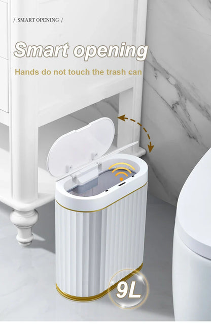 7/9L Automatic Sensor Trash Can – Smart Induction Garbage Bin with Roman Striped Design for Bathroom & Kitchen