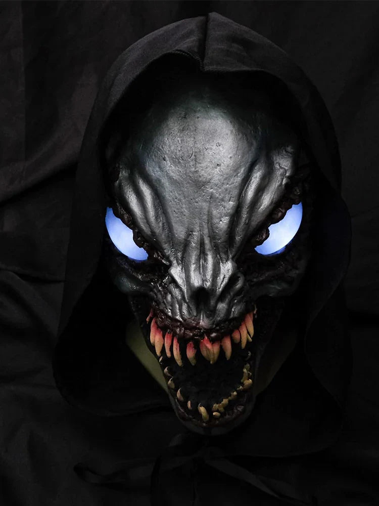 Halloween Demon Latex Mask – Scary Exorcist Smile White Eyes Costume & Party Accessory