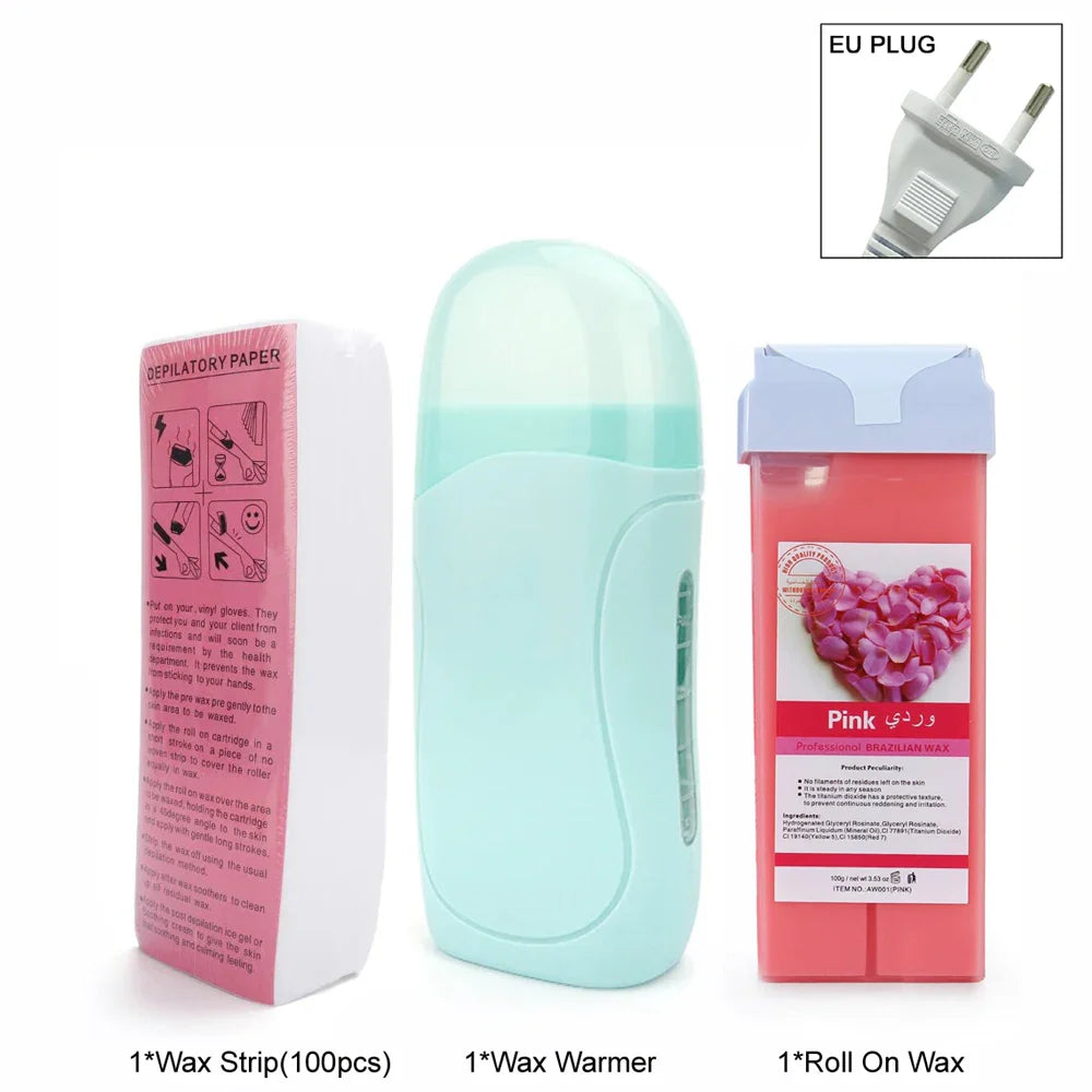 Unisex Hot Roll-On Wax Hair Removal Kit with Depilatory Cream, Wax Heater & Cartridge Warmer – Professional Waxing Set