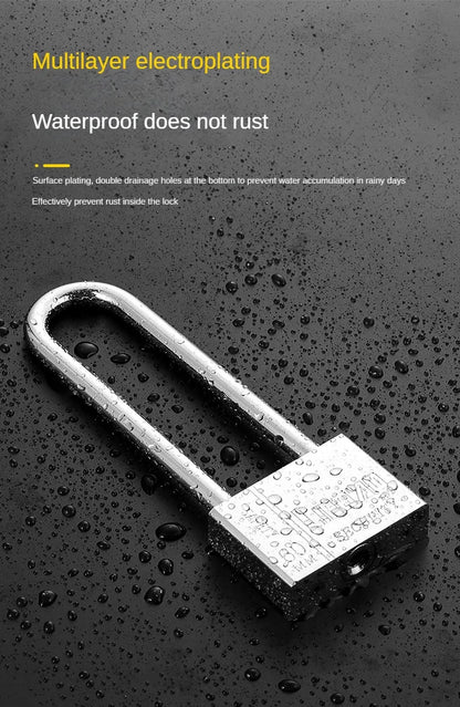 Long Shackle Chrome-Plated Square Iron Padlock – Security Lock for Cages, Lockers, and Boxes