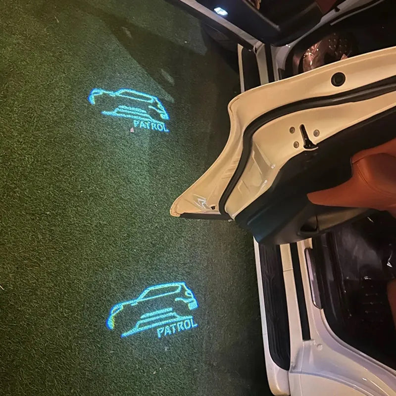 2PCS Car LED Door Projector Lights – Ghost Shadow Courtesy Lamp for Nissan Patrol Y62 2012–2021, Car Door Welcome Logo Accessories