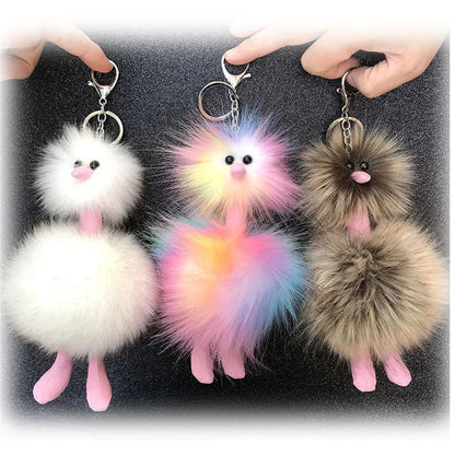 Cute Doll Ostrich Plush Pendant Keychain – Colorful Fur Ball Backpack Key Ring, Creative Gift for Women 2025 Xmas & New Year