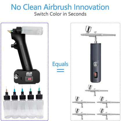 SHANGSE Airbrush Kit – 8pcs 50ml Paint Bottles & No-Clean Disposable Nozzles (0.2mm/0.3mm/0.5mm)