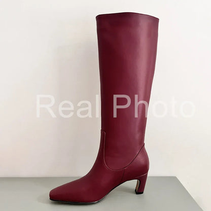 JOZHAMTA Women's Knee Boots – Real Leather, Wide Calf, Fall/Winter 2025 Kitten Heels, Long Tall Casual Dress Boots (Size 34-43)