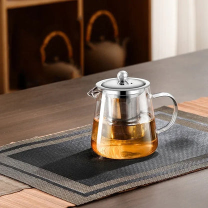 450ml-950ml Heat-Resistant Glass Teapot – Stainless Steel Tea Strainer Infuser, Flower Kettle for Kung Fu Teaware, Puer & Oolong Tea