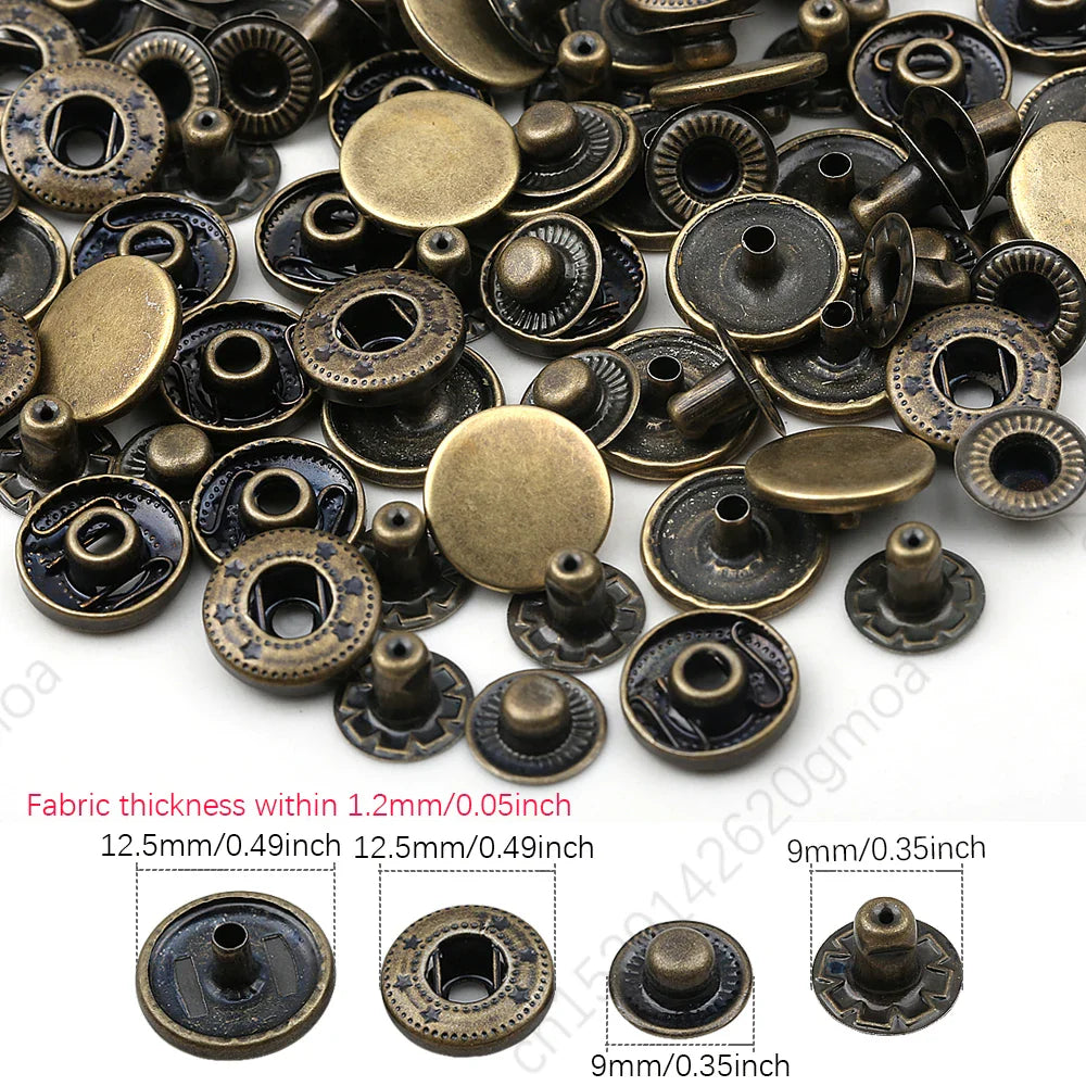 10mm, 12.5mm & 15mm Stainless Steel Snap Fasteners – Sewing Buttons for Clothing, Jackets & Leather Crafts