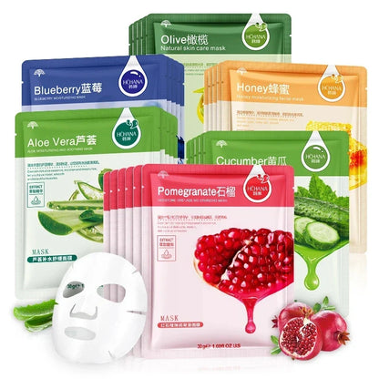 30pcs Natural Plant Facial Masks, Moisturizing & Oil Control, Anti-Aging Aloe Fruit Korean Sheet Masks for Skin Care