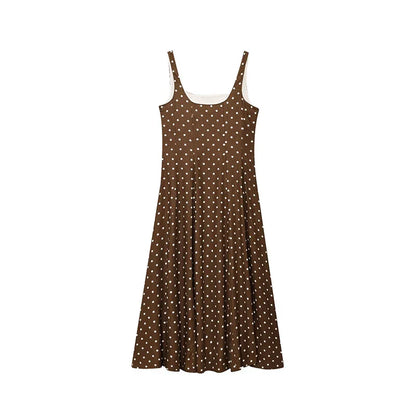Elegant Women’s Polka Dot Maxi Dress – Chic Sleeveless Round Neck High Waist Slim Fit Vestido for Party & Street, 2025 New