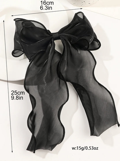 White Organza Bow Hair Clips – Fluttering Ribbon, French Fresh Premium Headdress, Large Hair Accessories for Women & Girls