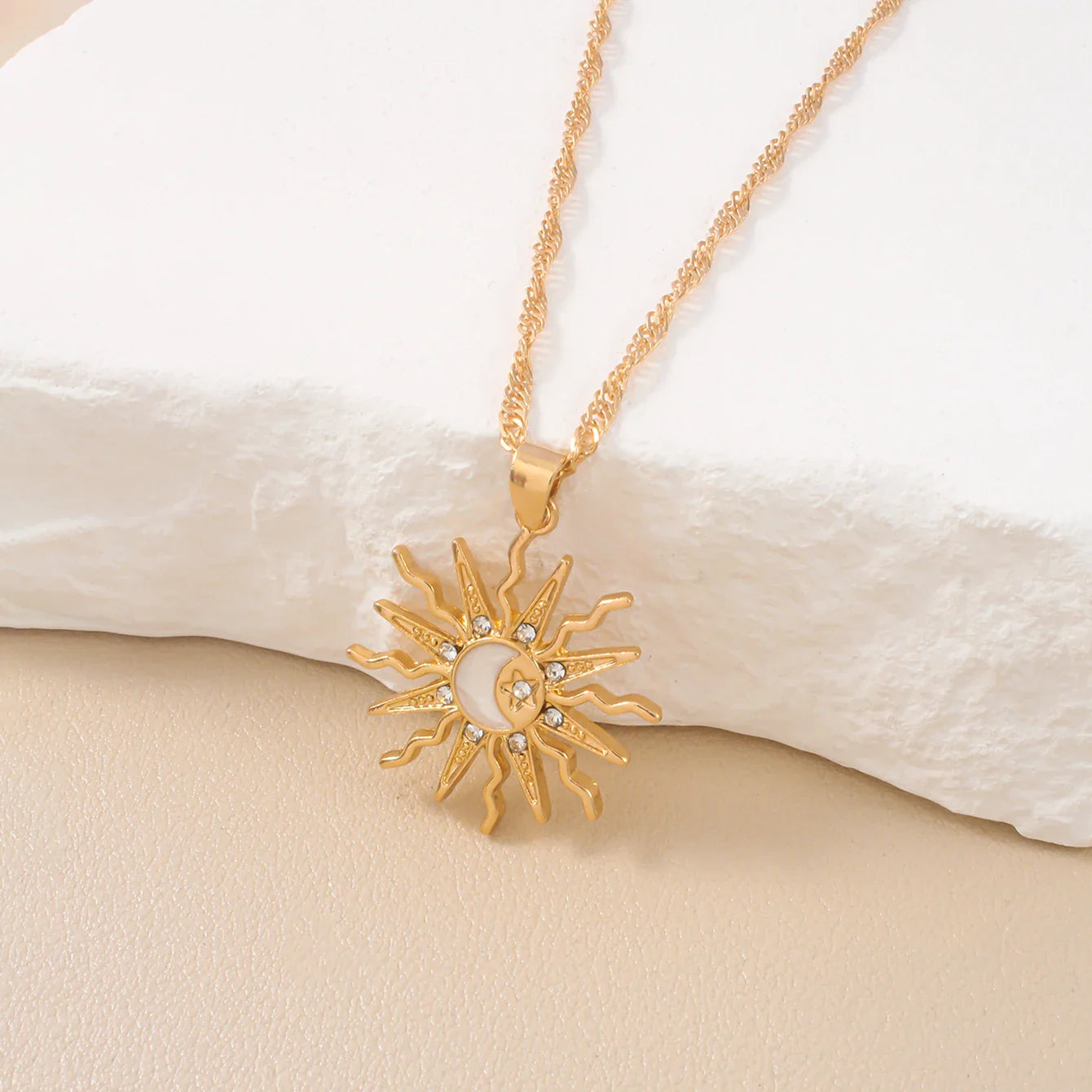 Rhinestone Sun Star Moon 3-in-1 Pendant Necklace – Retro Shining Versatile Party Jewelry for Women