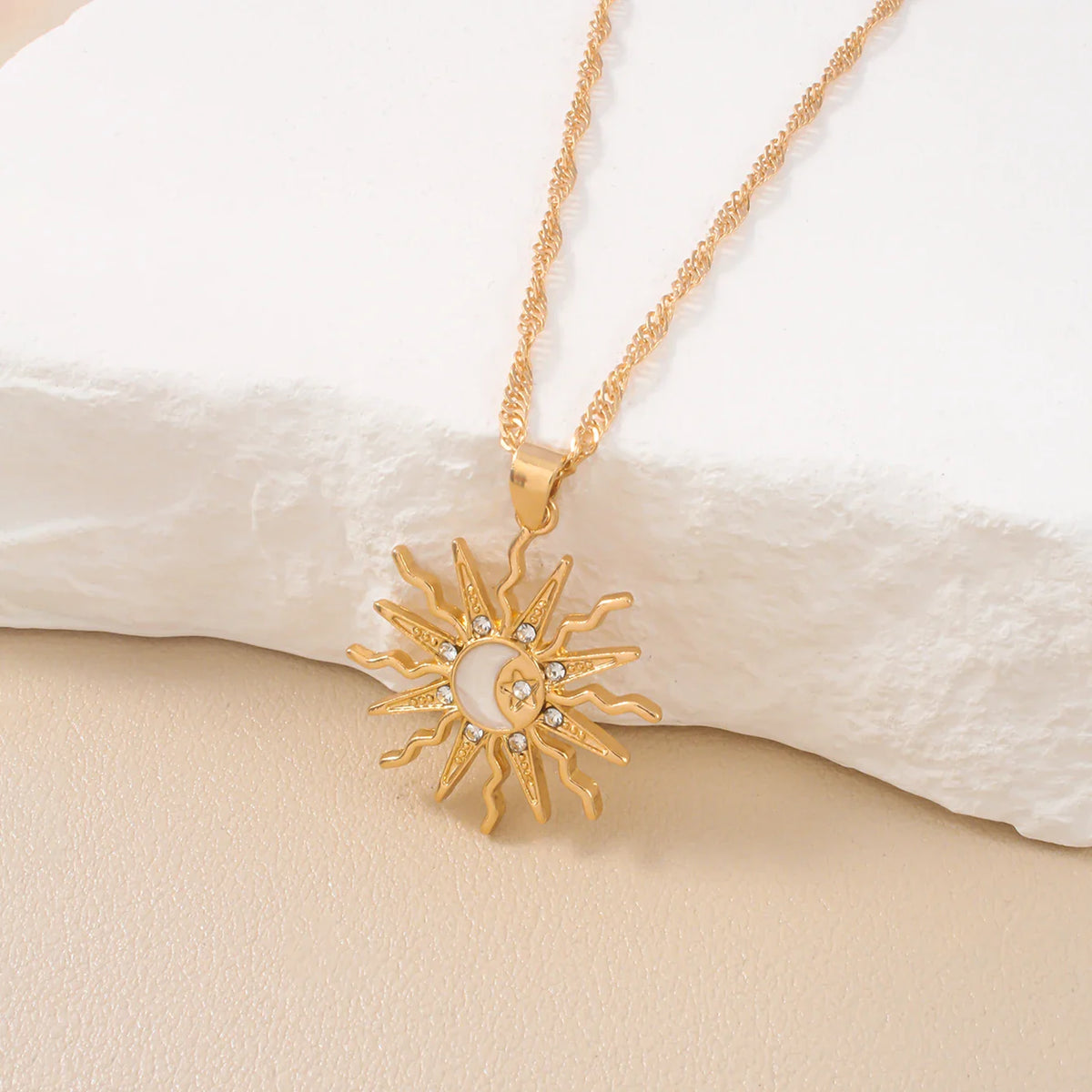 Rhinestone Sun Star Moon 3-in-1 Pendant Necklace – Retro Shining Versatile Party Jewelry for Women