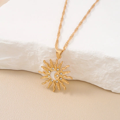 Rhinestone Sun Star Moon 3-in-1 Pendant Necklace – Retro Shining Versatile Party Jewelry for Women
