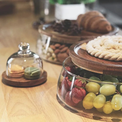Creative Glass Food Storage Containers with Wooden Lids - Kitchen Organizer for Snacks, Fruits, Nuts, and Sundries