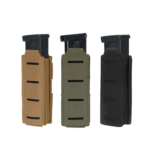 Laser Cut MOLLE 9mm Magazine Pouch – Single Mag Bag for Glock 17, M9 – Includes Flashlight Pouch & Knife Holster – Hunting Gear