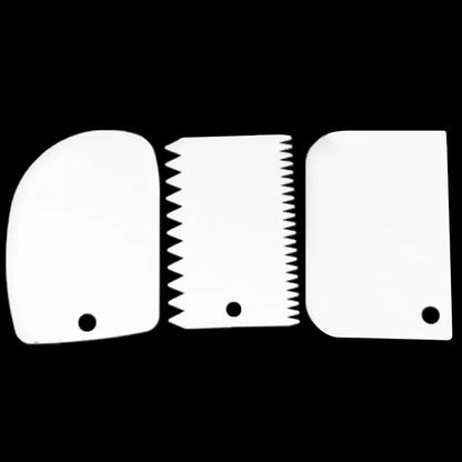 3Pcs DIY Kitchen Cream Scraper Set - Straight, Arc, and Tooth-Shaped Cake and Fondant Baking Tools - Plastic Bread Cutter and Pasty Scraper Kit