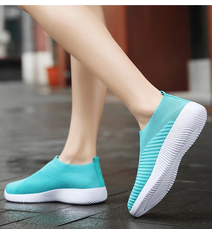 Women’s Slip-On Sock Sneakers – Breathable Flat Casual Vulcanized Sports Shoes Zapatillas