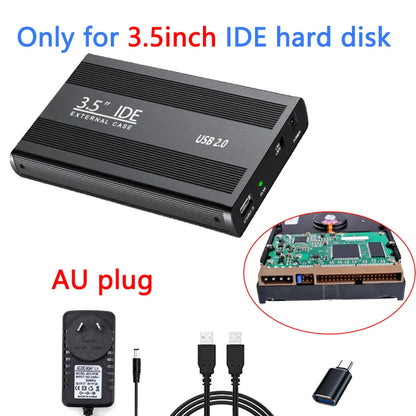 2.5"/3.5" IDE HDD External Enclosure — USB 2.0 Hard Drive Box for Desktop, PC, Laptop & Phone