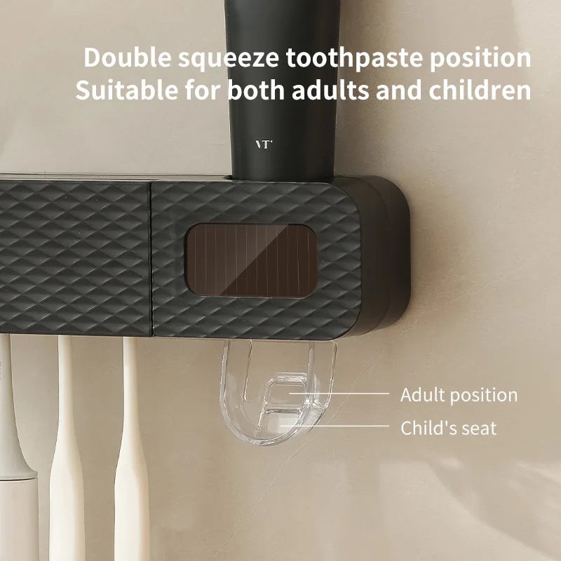 Smart Wall-Mounted Toothbrush Rack – 3-Slot Toothbrush Dryer with Toothpaste Dispenser for Home Use