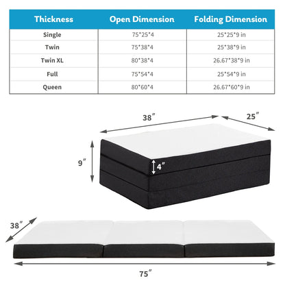 Three-Fold Portable Floor Bed – CertiPUR-US Certified, Soft Touch, Flexible Zipper for Travel, Camping & Yoga