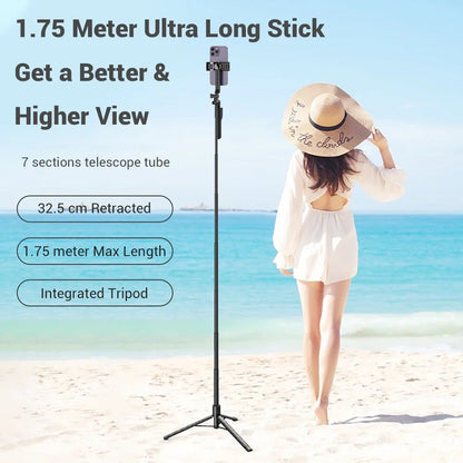 3-Axis Anti-Shake Selfie Stick with Bluetooth Remote – Retractable 1.7m Mobile Phone Holder with Flash & Live Stand
