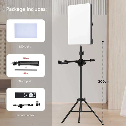 LED Photo Studio Video Fill Light Panel – 3000K-6500K Adjustable with Tripod Stand & Long Arm, EU Plug for Live Streaming