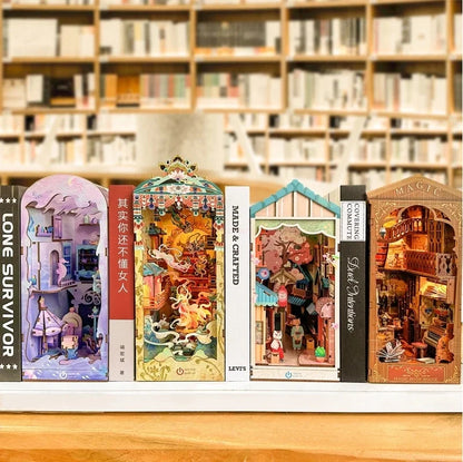 DIY Firefly Forest House Book Nook Kit - Miniature Wooden Bookshelf Insert and 3D Puzzle Dollhouse for Adults