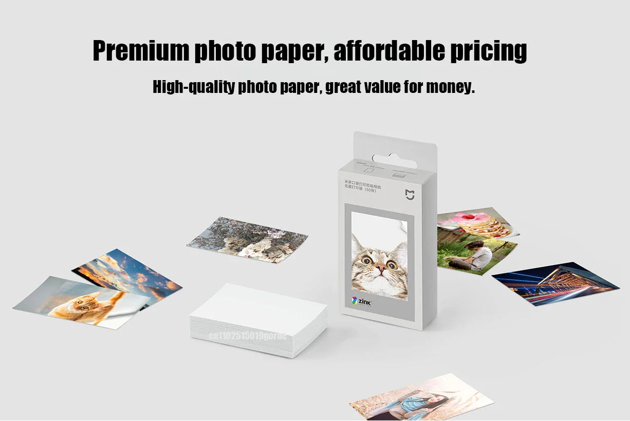 Original Xiaomi ZINK Pocket Printer Paper — 50 Self-Adhesive 3-Inch Sheets for Xiaomi Mini Photo Printer