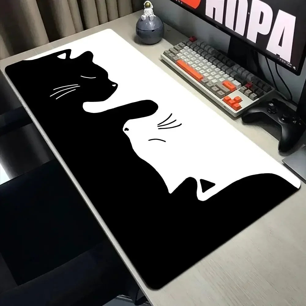Funny Black Cat Mouse Pad - XXL Kawaii Desk Mat 800x400 Large Computer Keyboard Pad for Office Gaming Setup