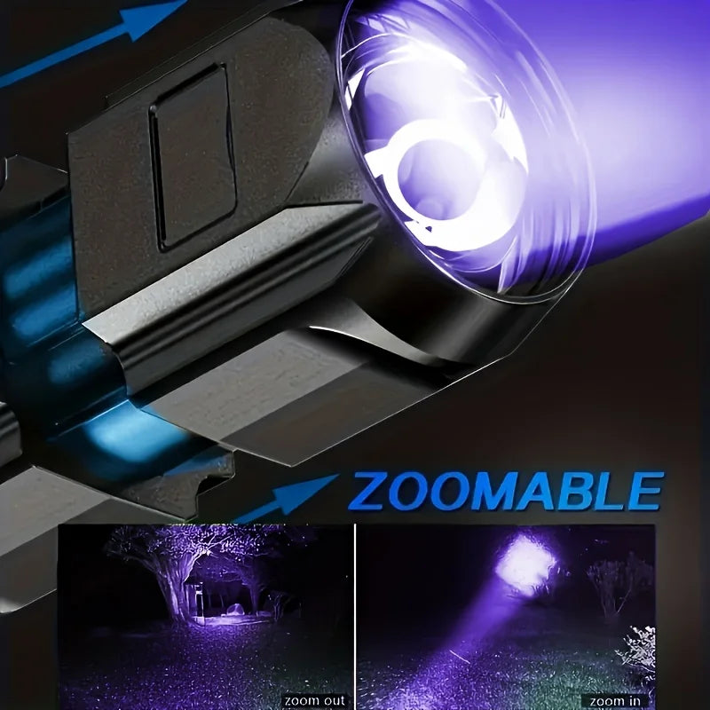 Portable UV Flashlight UV395NM – Zoomable ABS Torch with 3 Modes for Camping, Pet Stains, & Fluorescent Detection
