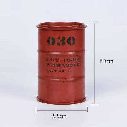 Iron Mini Oil Drum Model – Chemistry Car Desktop Decoration & Storage Box War Games Scene Toy for Boys