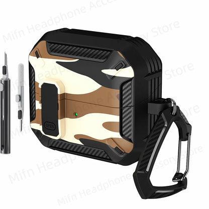 Camouflage Case for Galaxy Buds3 Pro – Carbon Fiber Protective Cover with Keychain & Cleaning Kit