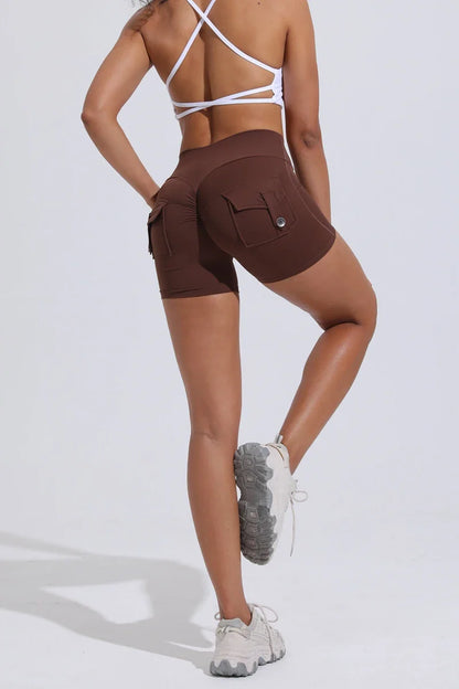 QINACTIVE Women’s Yoga Shorts — High Waist Scrunched Butt Pocket Push-Up Gym Leggings & Sexy Booty Fitness Tights